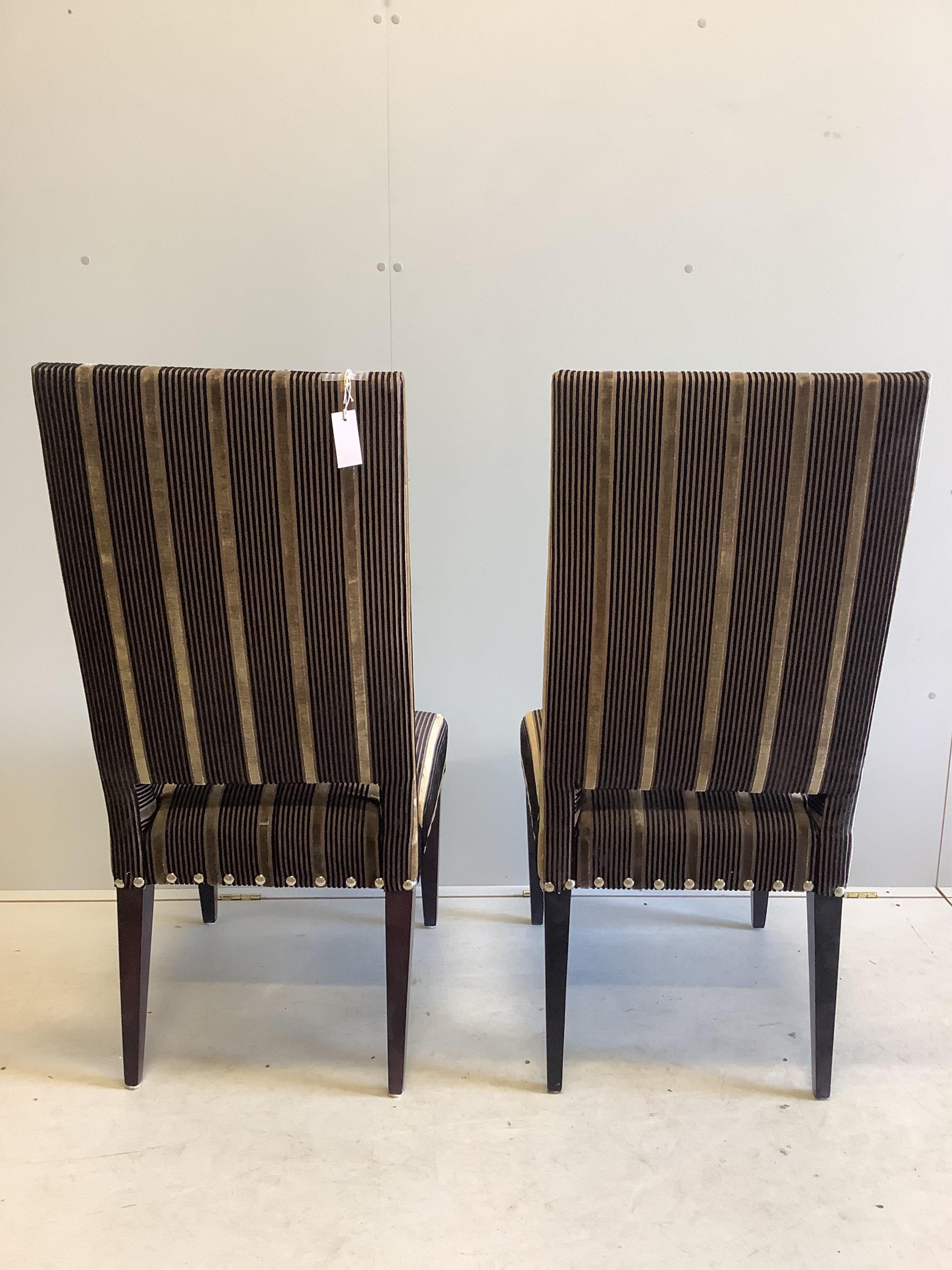 A pair of James Martin high back hall chairs, width 49cm, depth 52cm, height 114cm. Condition - good